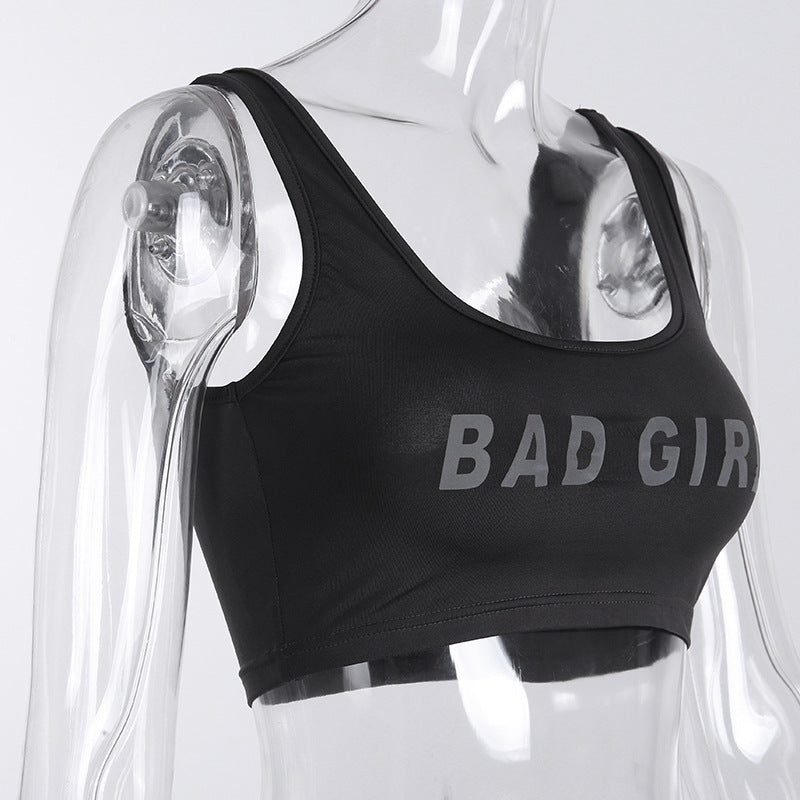 Women's Reflective Letter Crop Sports Vest – Slim Fit