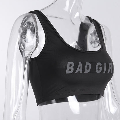 Women's Reflective Letter Crop Sports Vest – Slim Fit