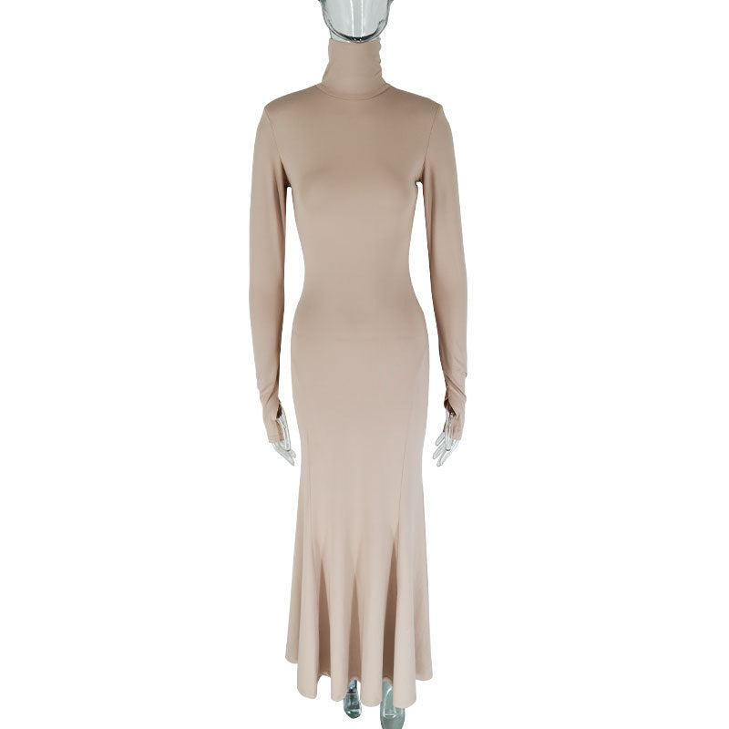 Women's Backless Long Sleeve Bodycon Evening Party Dress – High Waist Maxi Hip Skirt