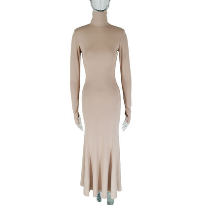 Women's Backless Long Sleeve Bodycon Evening Party Dress – High Waist Maxi Hip Skirt