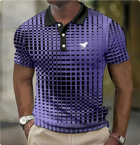 Men's Short Sleeve Plaid Polo Shirt – Slim Fit Summer Casual
