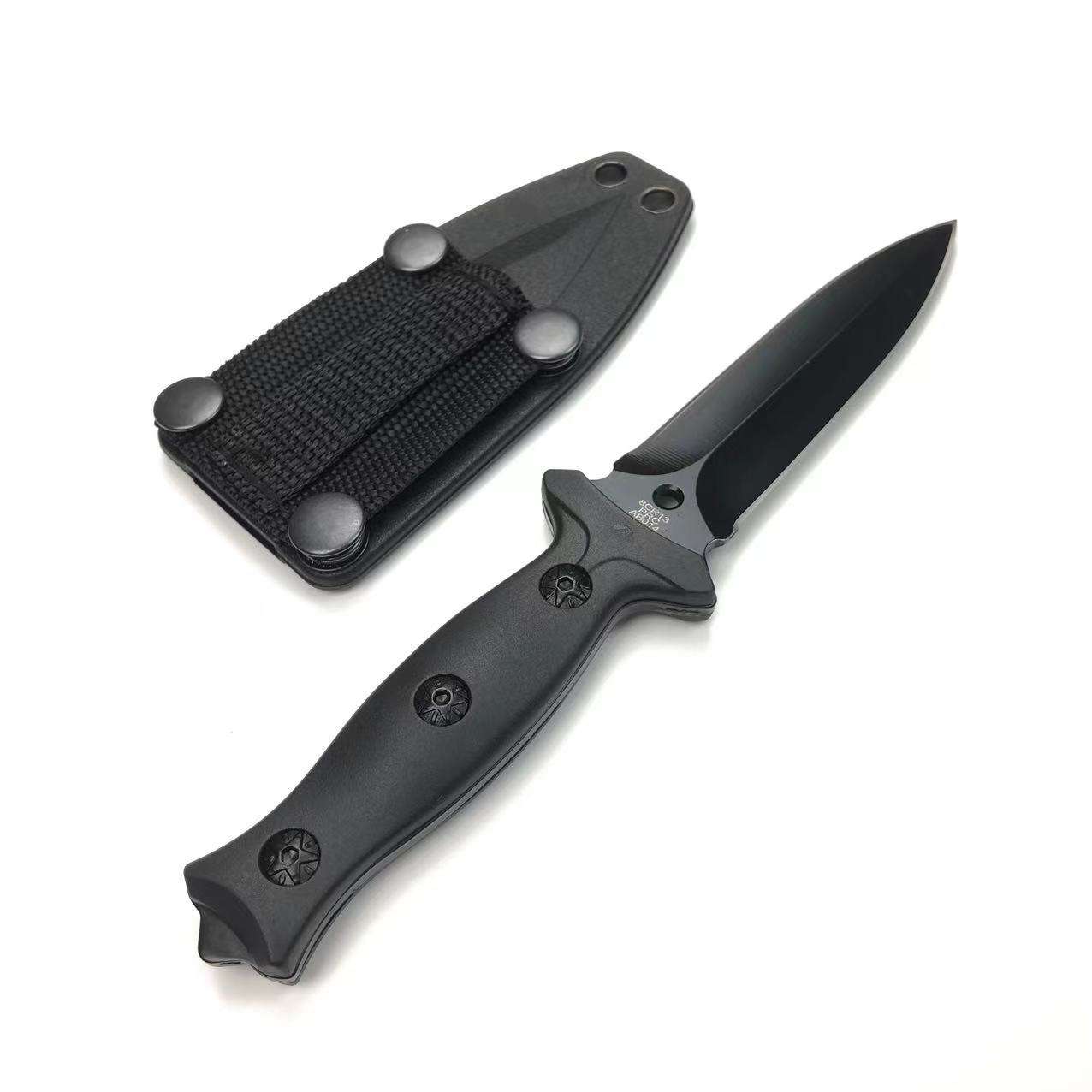 Outdoor Camping Straight Knife – 440C Steel Blade with ABS Sheath (18.5cm, Black)