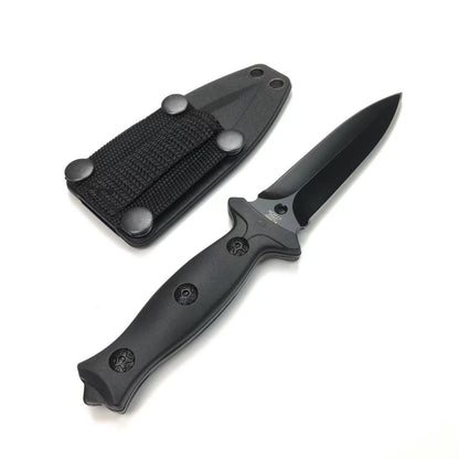 Outdoor Camping Straight Knife – 440C Steel Blade with ABS Sheath (18.5cm, Black)