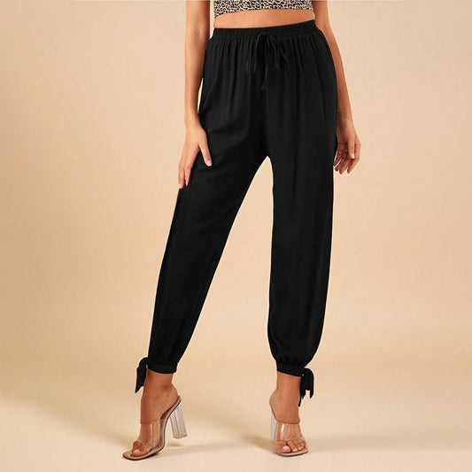 Women's High-Waist Drawstring Harem Pants with Tie Cuffs