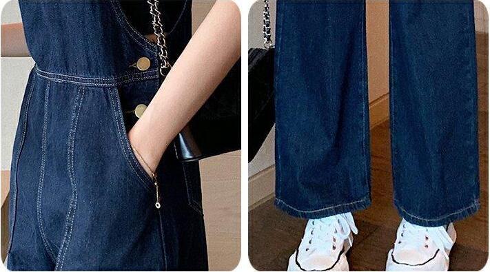 Women's High-Waist Dark Denim Overalls with Black Vest – Dark Blue S–2XL