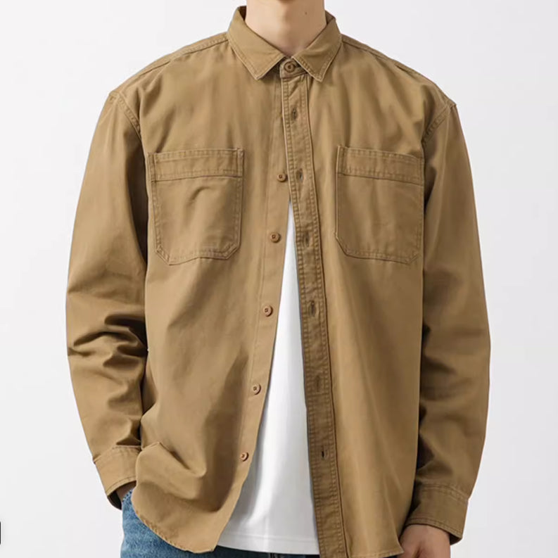 Men's 100% Cotton Retro Lapel Shirt Jacket
