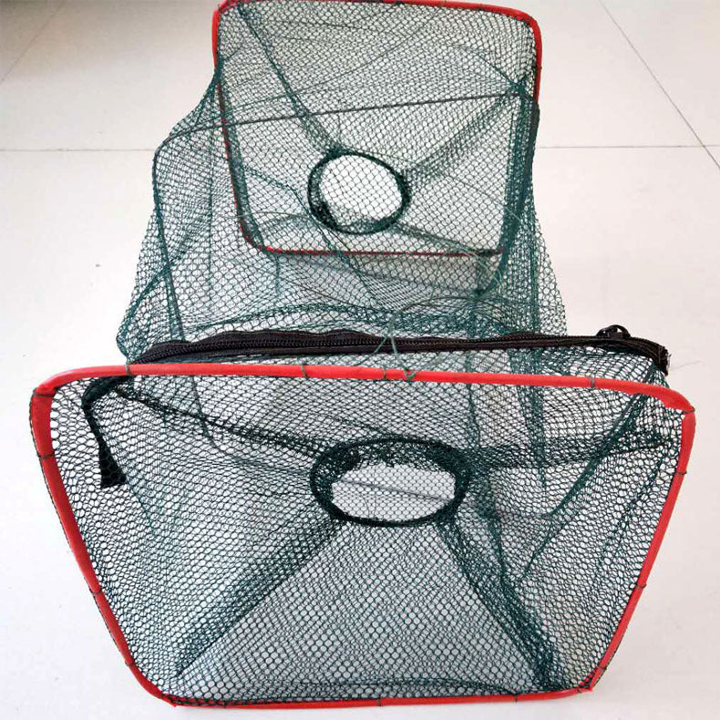 Folding Lobster & Crab Trap Cage – Two-Hole Collapsible Nylon Fishing Basket (With or Without Pipe)