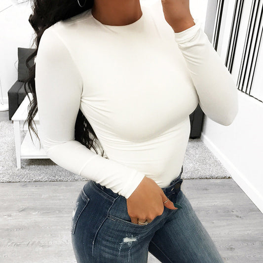 Women's Long Sleeve Slim Bodysuit – Solid Color Tight Fit