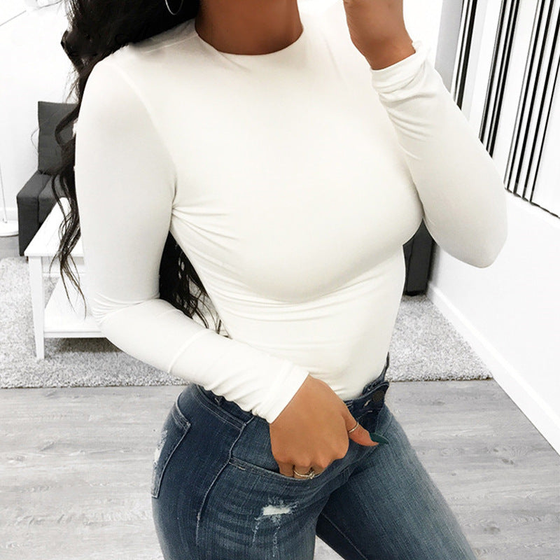 Women's Long Sleeve Slim Bodysuit – Solid Color Tight Fit