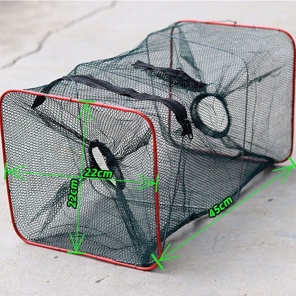 Folding Lobster & Crab Trap Cage – Two-Hole Collapsible Nylon Fishing Basket (With or Without Pipe)