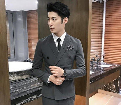 Men's Double-Breasted Slim Fit Business Suit Set – Jacket & Trousers