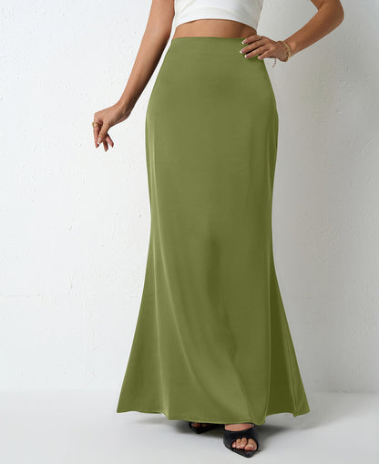 Women's Elegant Satin Maxi Skirt – Flared A-Line Long Skirt in 21 Colors