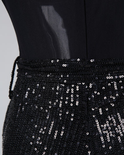 Women's Deep V Sequined Jumpsuit – Full Length Glam Black