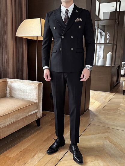 Men's 3-Piece Slim Fit Striped Suit – Jacket, Waistcoat & Trousers Set