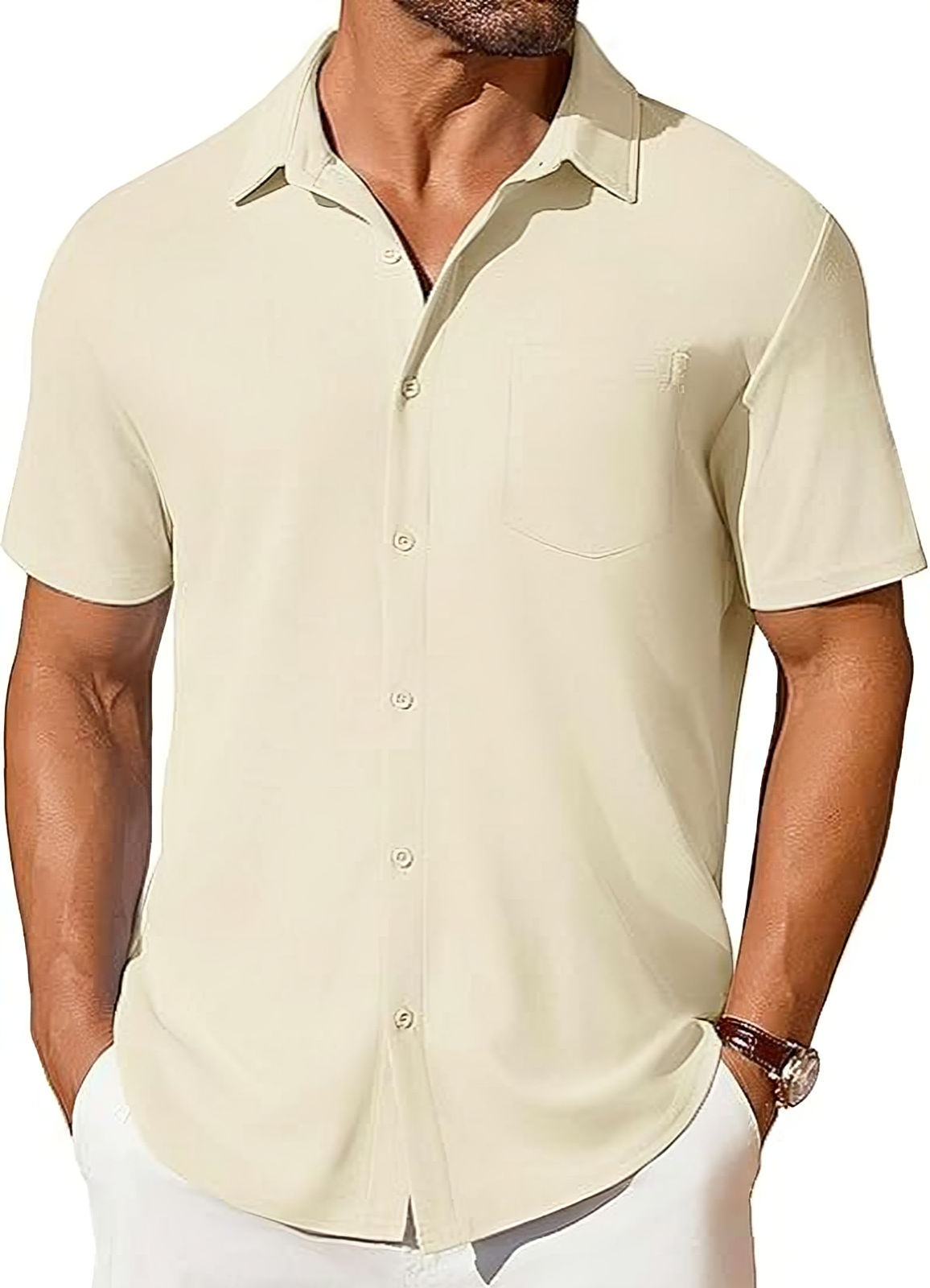 Men's Short Sleeve Button-Up Shirt – Slim Fit Wrinkle-Resistant