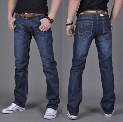 Men's Classic Straight-Leg Denim Jeans – Cotton Blend Blue Denim Pants