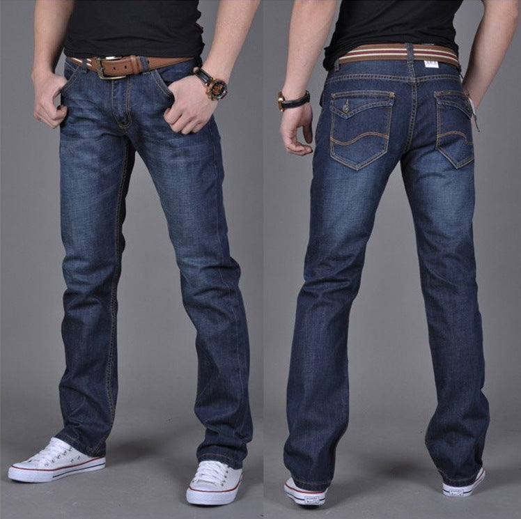Men's Classic Straight-Leg Denim Jeans – Cotton Blend Blue Denim Pants