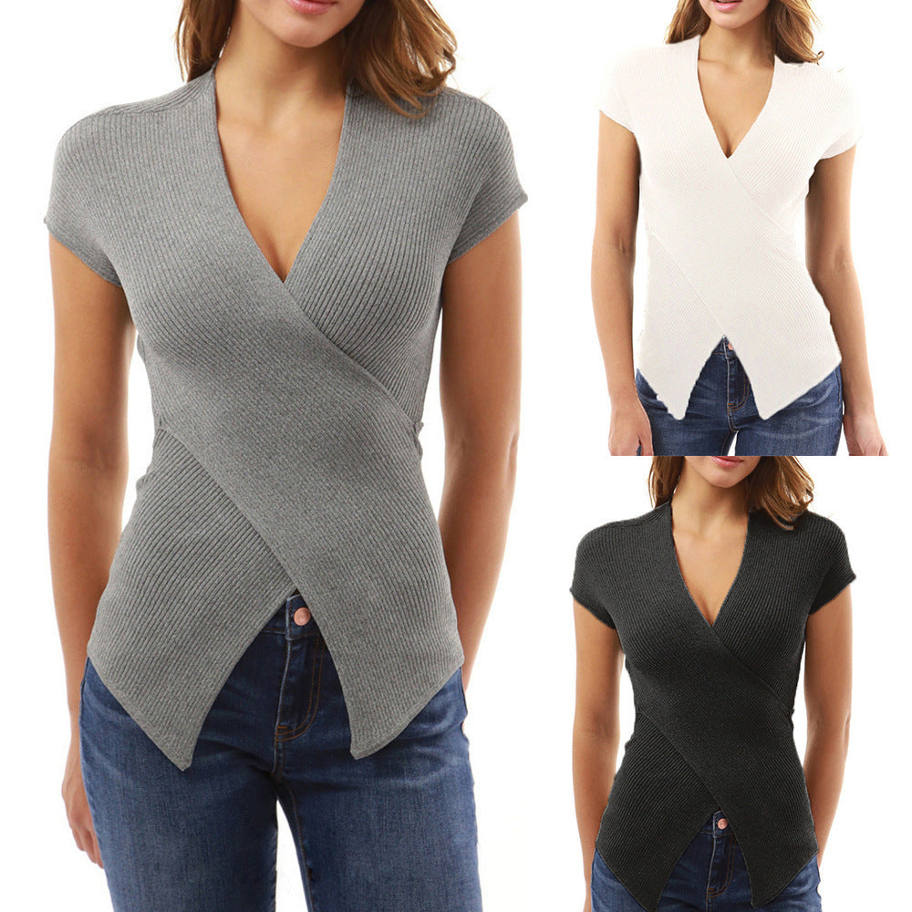 Women's Deep V-Neck Sleeveless Slim Fit Top – Elegant Office Style in White & Light Gray (S-XXL)