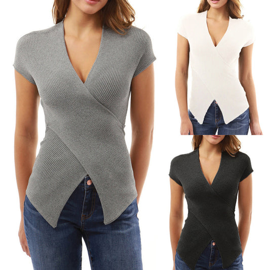 Women's Deep V-Neck Sleeveless Slim Fit Top – Elegant Office Style in White & Light Gray (S-XXL)