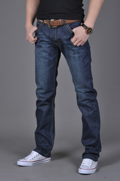 Men's Classic Straight-Leg Denim Jeans – Cotton Blend Blue Denim Pants
