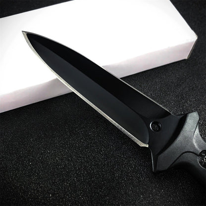 Outdoor Camping Straight Knife – 440C Steel Blade with ABS Sheath (18.5cm, Black)
