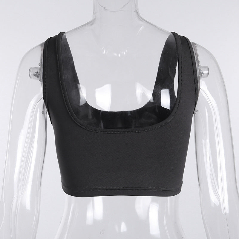 Women's Reflective Letter Crop Sports Vest – Slim Fit