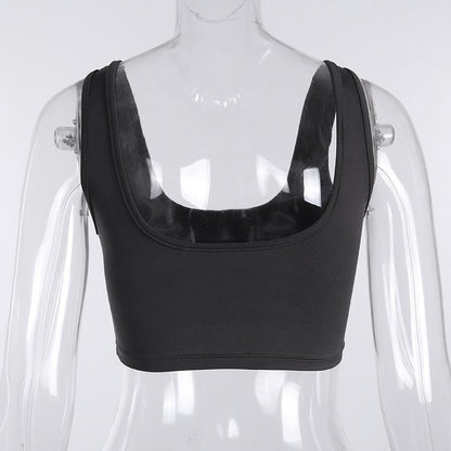 Women's Reflective Letter Crop Sports Vest – Slim Fit