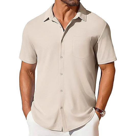 Men's Short Sleeve Button-Up Shirt – Slim Fit Wrinkle-Resistant