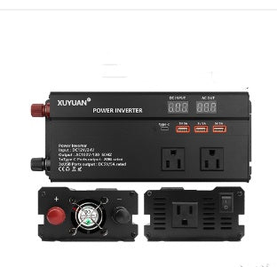 1200W Car Power Inverter – 12V/24V to 110V AC, LED Display, Air-Cooled (Black & Red)