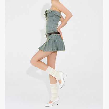 Women's Retro Denim Top & Mini Skirt Two-Piece Set – Art Retro Style S–M