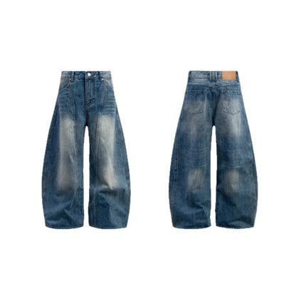 Men's Vintage Washed Distressed Bootcut Jeans – Loose Fit American Style