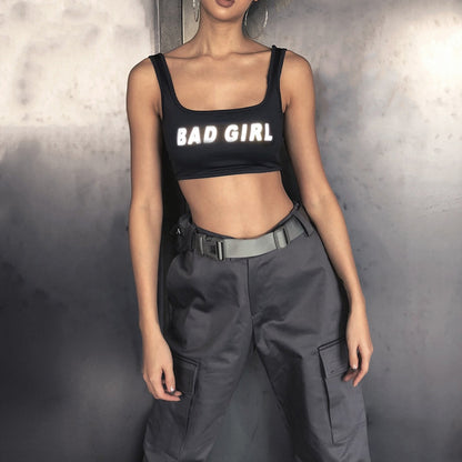 Women's Reflective Letter Crop Sports Vest – Slim Fit