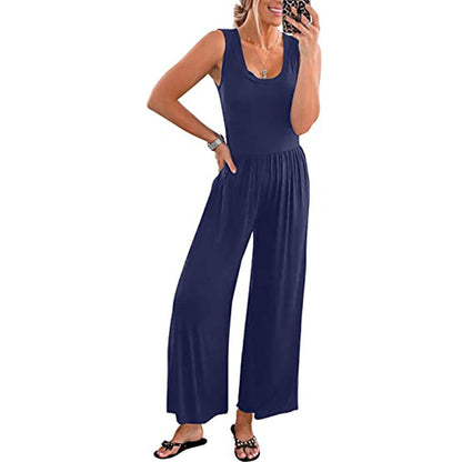 Women's Loose-Fit Sleeveless Stretch Jumpsuit – Minimalist Casual Style Gray Green Navy S–3XL