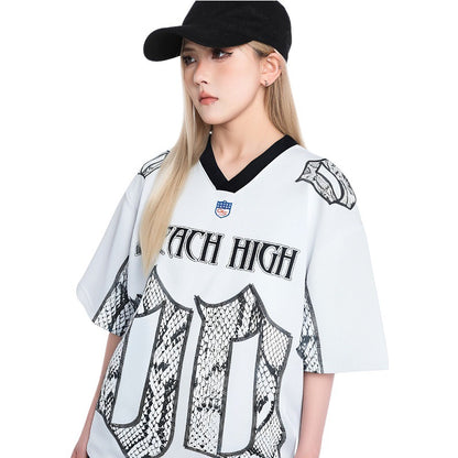 Women's Snake Print Mesh Drop-Shoulder Oversized Tee