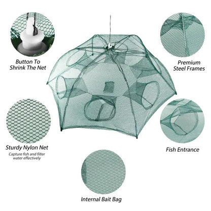 Folding Fishing Trap Net – 6-Sided Automatic Pop-Up Bait Trap for Fish, Shrimp, Crab & Lobster