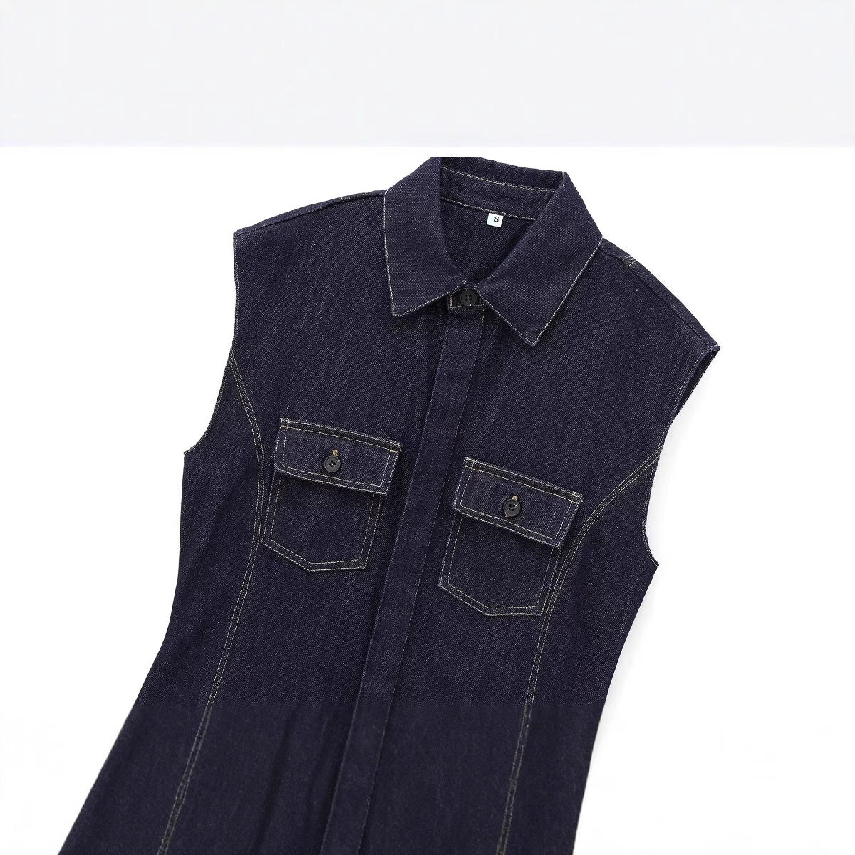 Women's Sleeveless Denim Lapel Shirt – String Detail Street Style