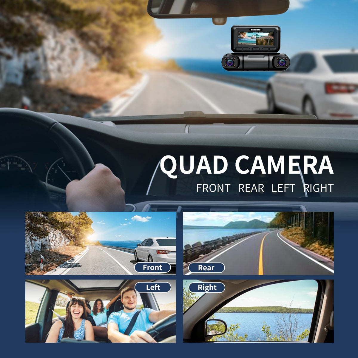 Hainatech 360° 4-Channel Dash Cam – GPS, WiFi, Night Vision & Free 128G Card
