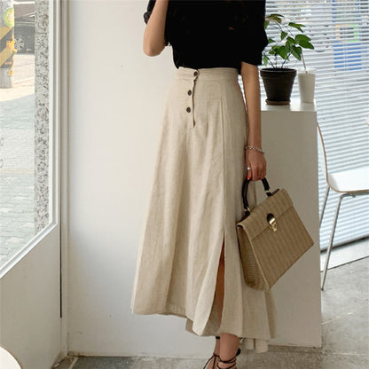 Women's Cotton Linen Irregular Hem Maxi Skirt – Natural Hemp Color S–L