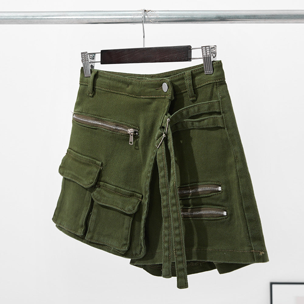 Women's Mid-Waist Cotton Denim Hot Pants – Belt Loop Detail in Green & Black S–XL
