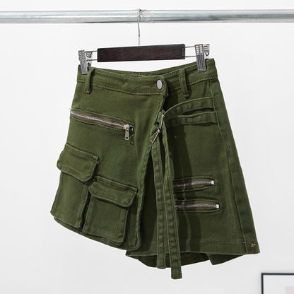 Women's Mid-Waist Cotton Denim Hot Pants – Belt Loop Detail in Green & Black S–XL