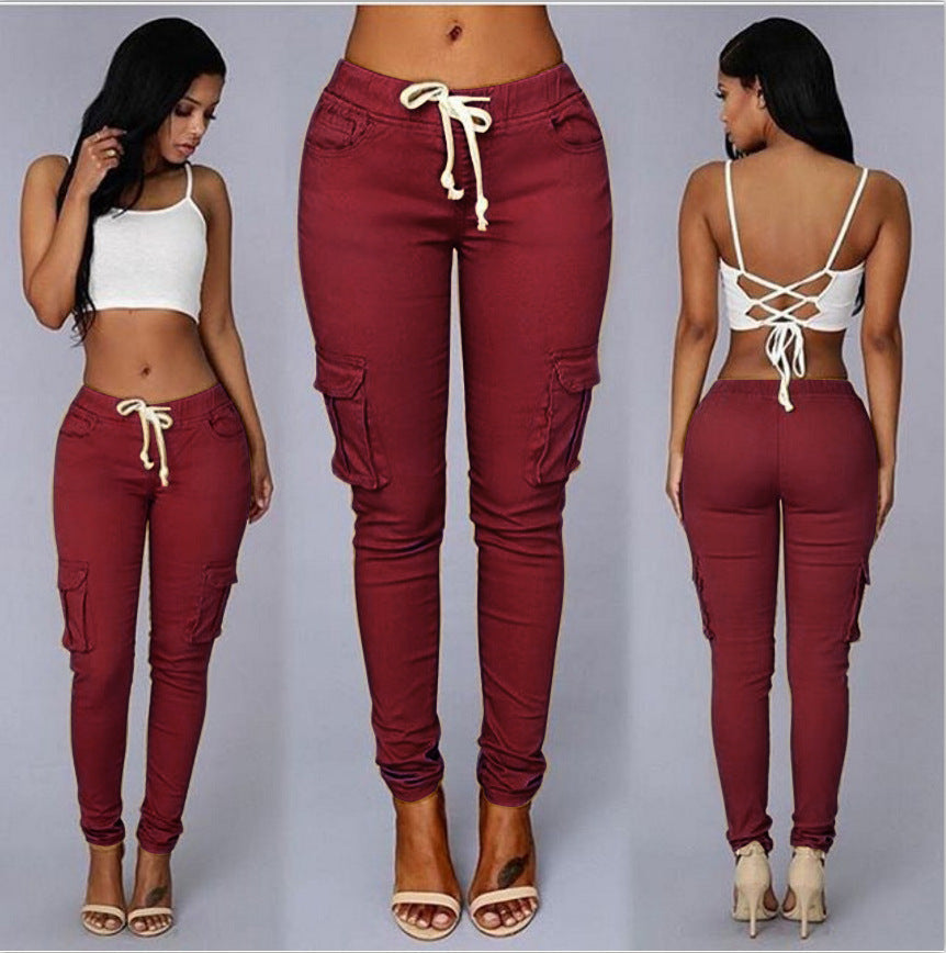 Women's Multi-Pocket Casual Cargo Pants – Mid-Waist Cotton Trousers