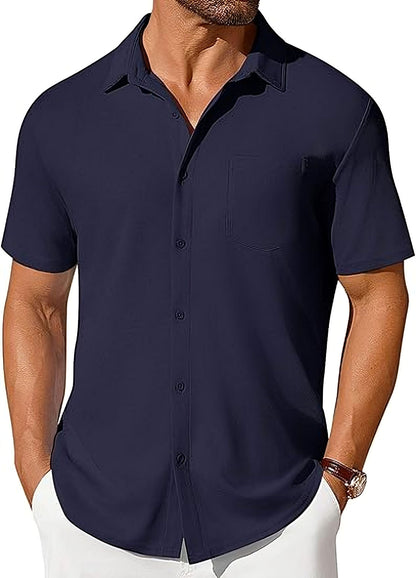 Men's Short Sleeve Button-Up Shirt – Slim Fit Wrinkle-Resistant