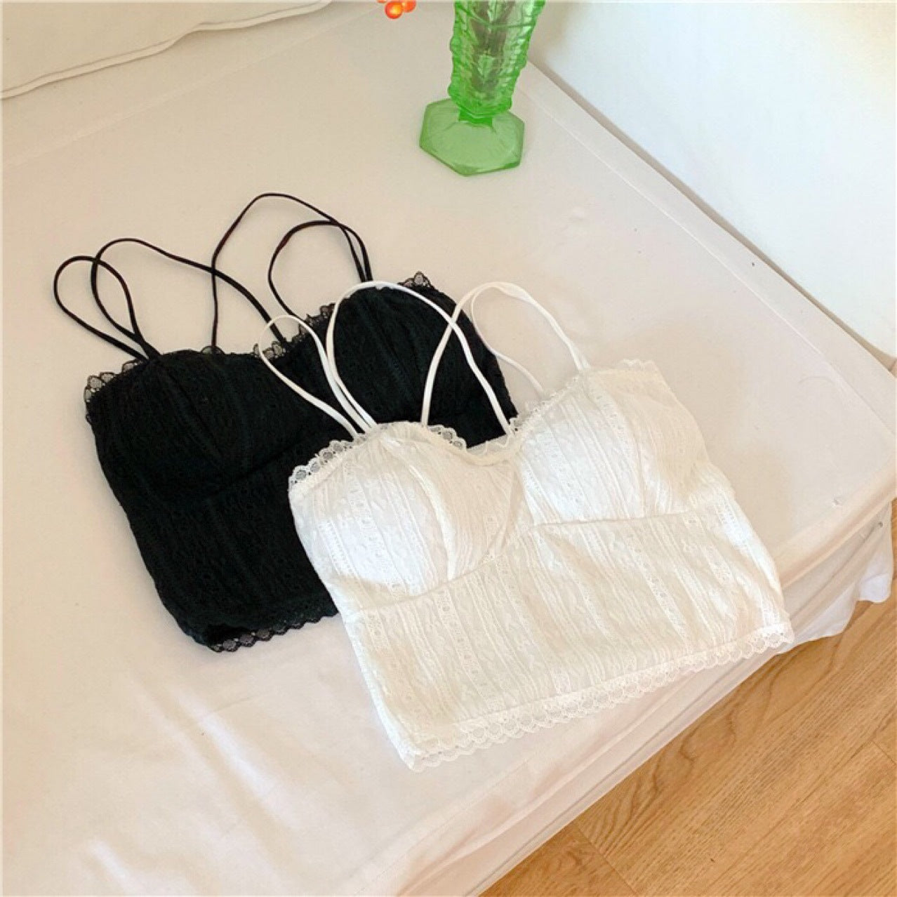 Women's Wire-Free Lace Bralette with Chiffon Straps | One Size