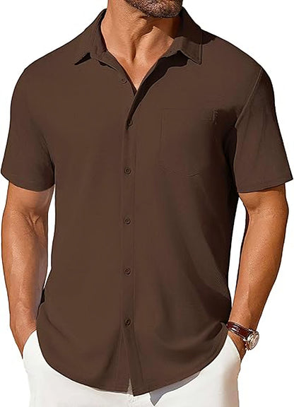 Men's Short Sleeve Button-Up Shirt – Slim Fit Wrinkle-Resistant