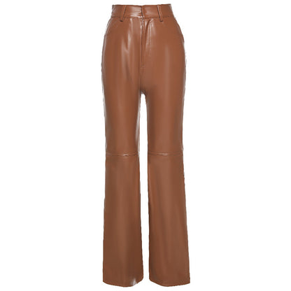 Women's PU Leather Moto Street Style Straight Trousers