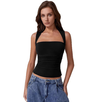Women's Off-Shoulder Square Neck Crop Top – Sleeveless Slim Fit