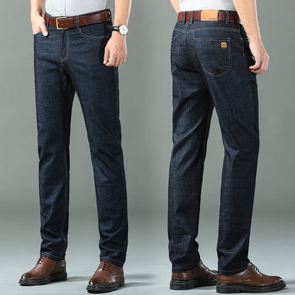 Men's Ice Silk Cotton High-Waist Straight Leg Jeans – Breathable Stretch Denim 28–40