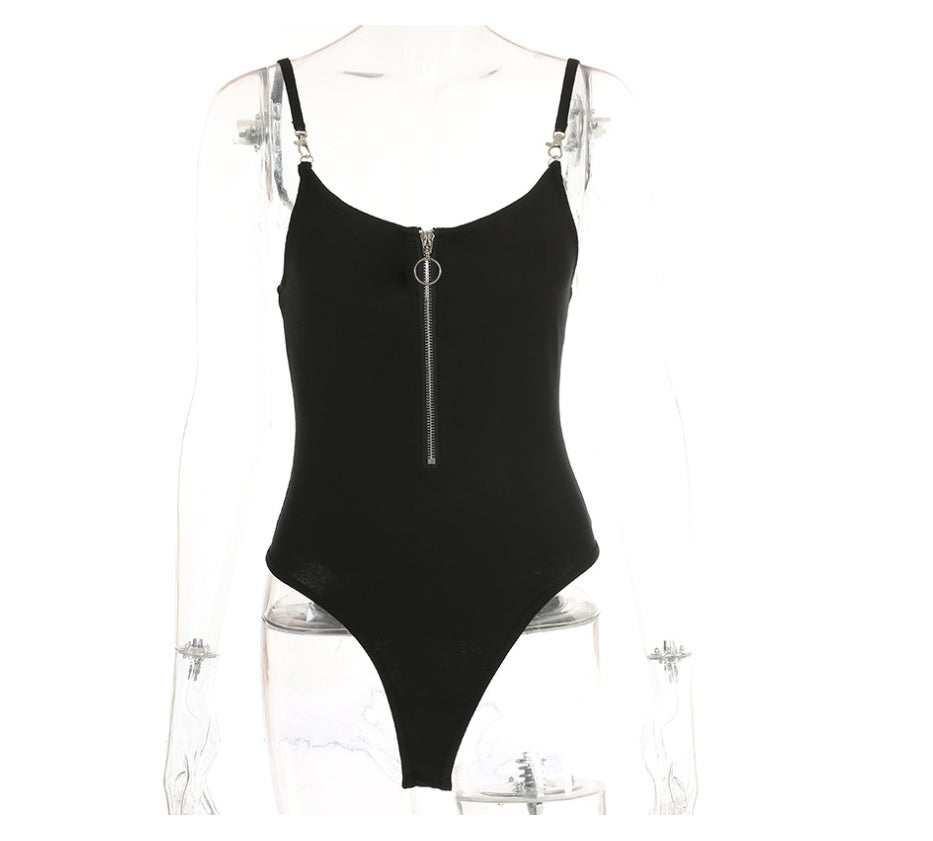 Women's Zipper Hook Body-Sculpting Bodysuit – Slim Fit Black