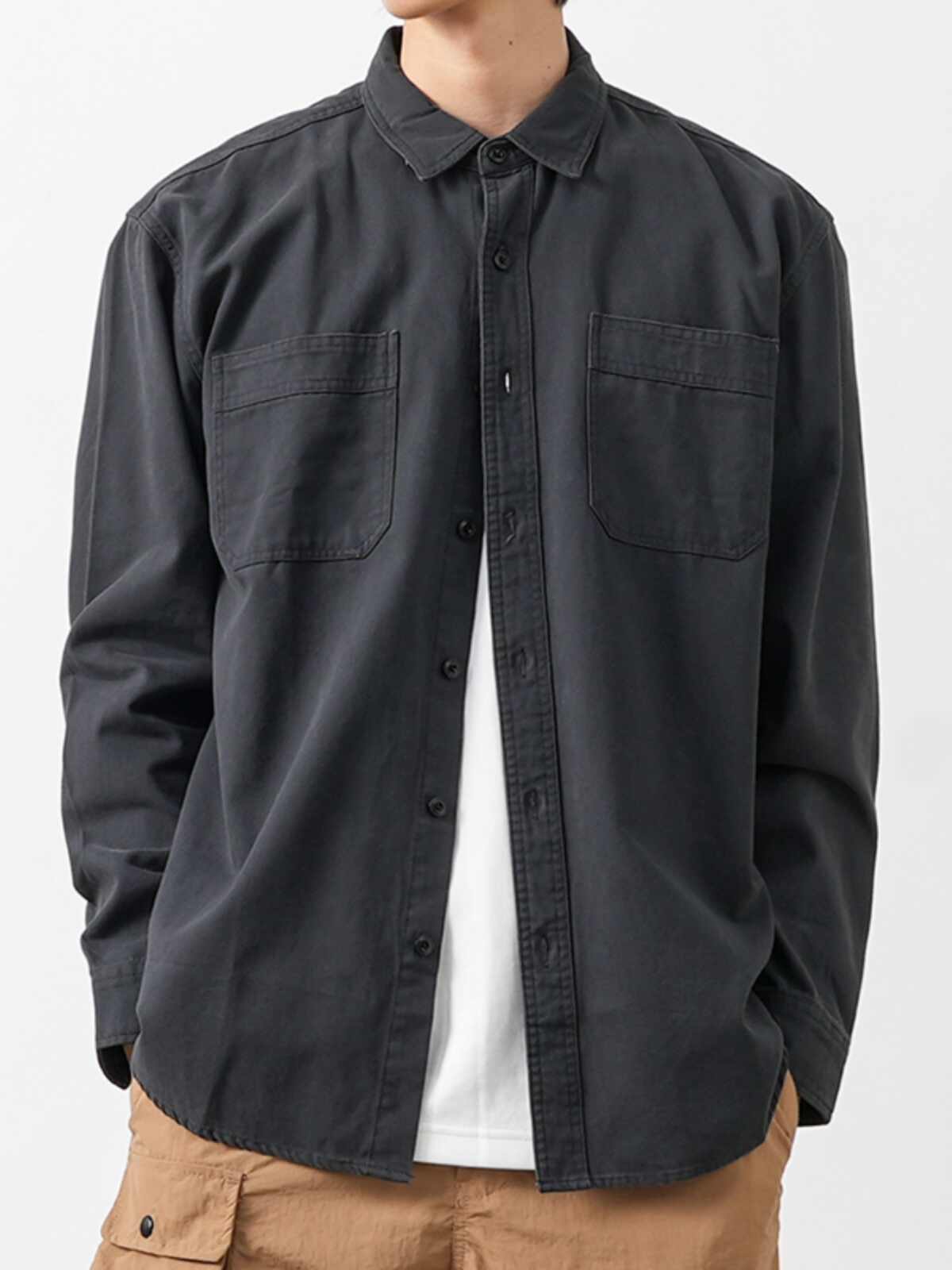 Men's 100% Cotton Retro Lapel Shirt Jacket