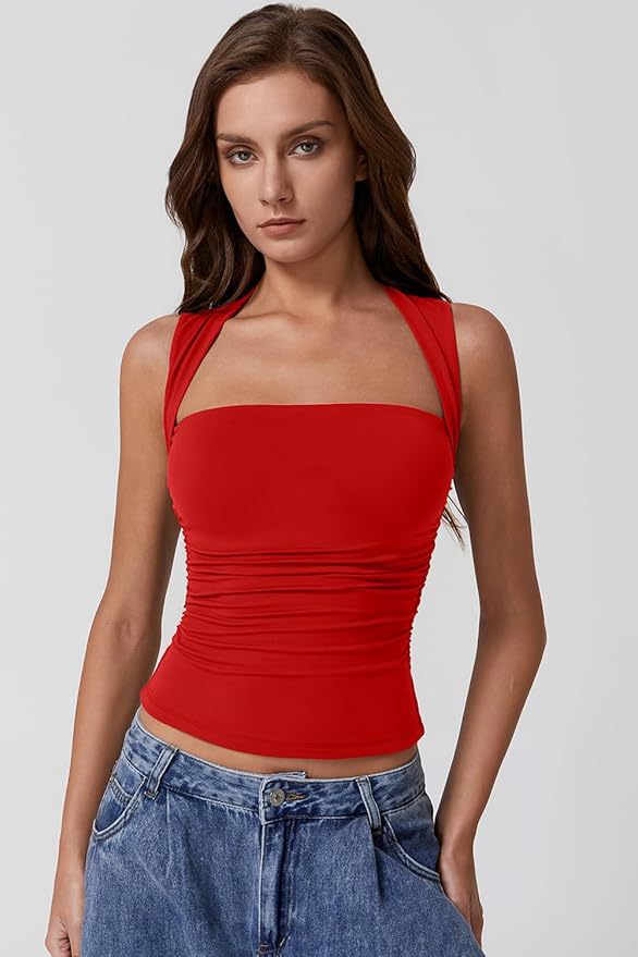 Women's Off-Shoulder Square Neck Crop Top – Sleeveless Slim Fit